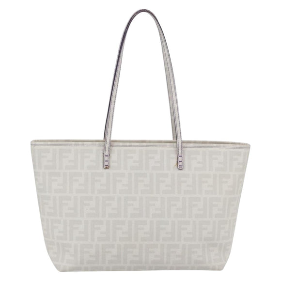 FENDI Zucca Canvas Tote Bag White Gold Auth gh1350