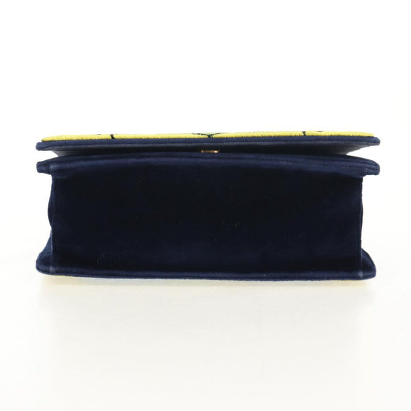 PRADA Kaye Shoulder Bag Velor Blue Gold Auth gh1354M
