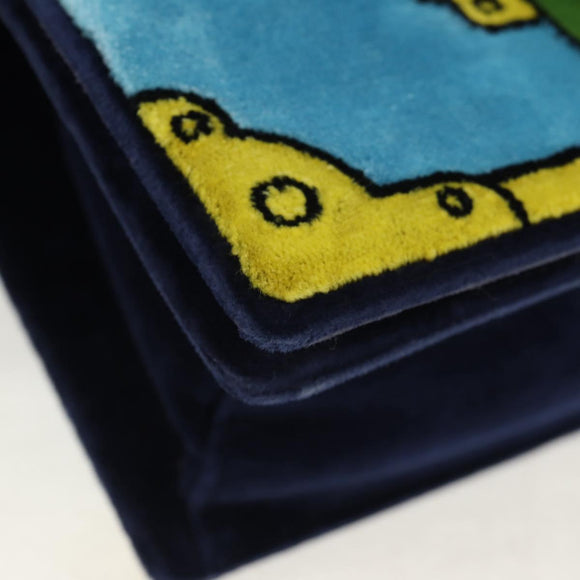 PRADA Kaye Shoulder Bag Velor Blue Gold Auth gh1354M