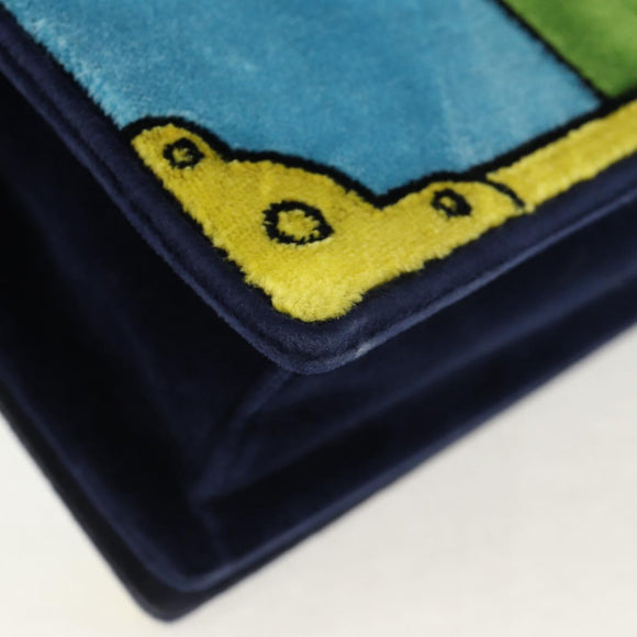 PRADA Kaye Shoulder Bag Velor Blue Gold Auth gh1354M