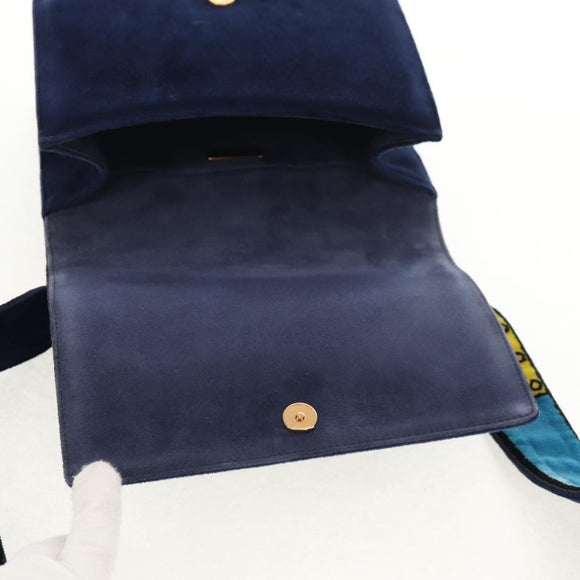 PRADA Kaye Shoulder Bag Velor Blue Gold Auth gh1354M