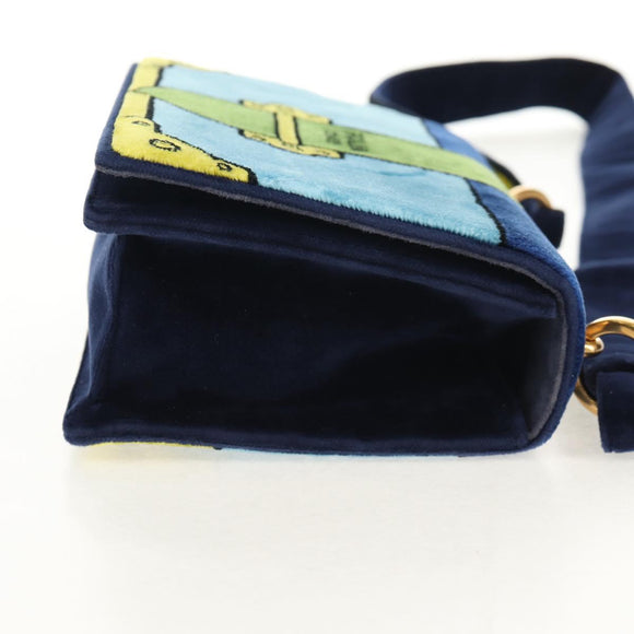 PRADA Kaye Shoulder Bag Velor Blue Gold Auth gh1354M