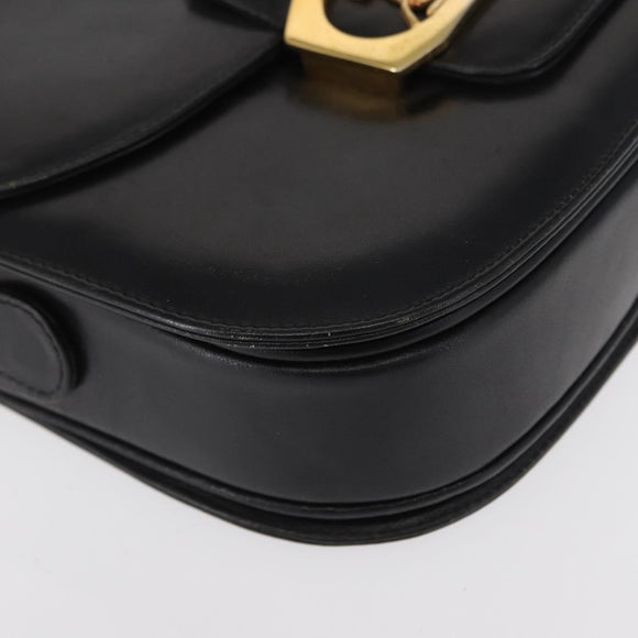 CELINE Horse Carriage Shoulder Bag Leather Black Gold Auth gh1357