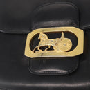 CELINE Horse Carriage Shoulder Bag Leather Black Gold Auth gh1357-17