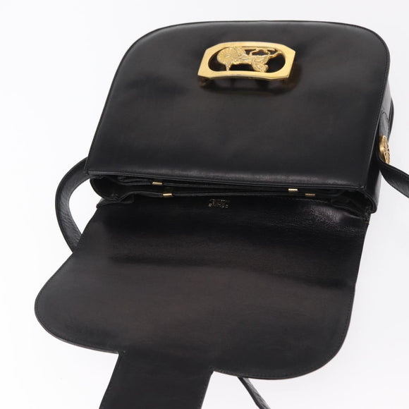 CELINE Horse Carriage Shoulder Bag Leather Black Gold Auth gh1357