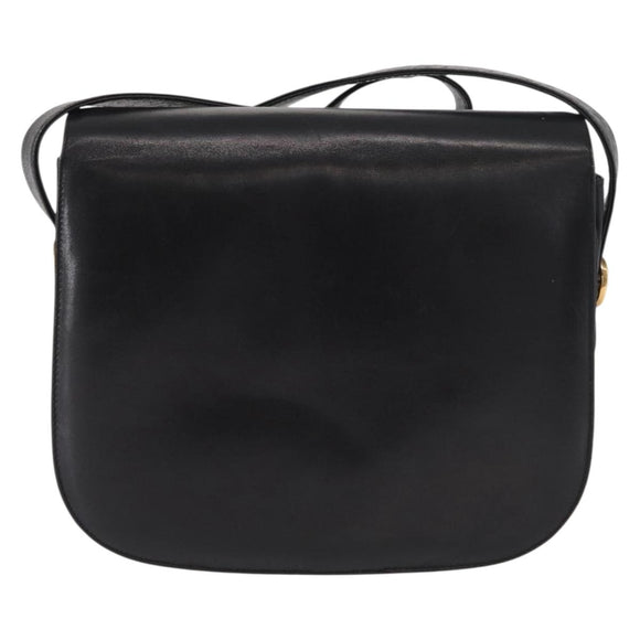 CELINE Horse Carriage Shoulder Bag Leather Black Gold Auth gh1357