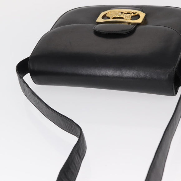 CELINE Horse Carriage Shoulder Bag Leather Black Gold Auth gh1357