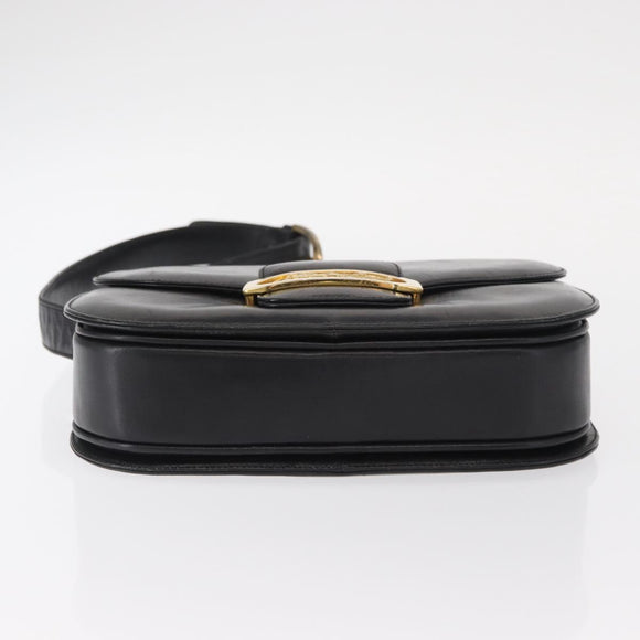 CELINE Horse Carriage Shoulder Bag Leather Black Gold Auth gh1357