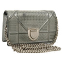 Christian Dior Chain Diomara Shoulder Bag Enamel Silver Auth gh136-1