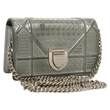 Christian Dior Chain Diomara Shoulder Bag Enamel Silver Auth gh136