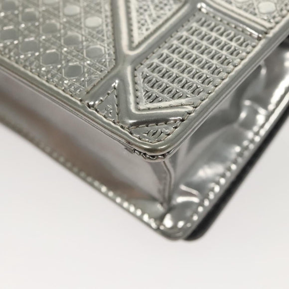 Christian Dior Chain Diomara Shoulder Bag Enamel Silver Auth gh136