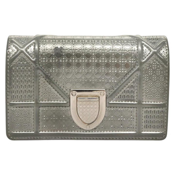 Christian Dior Chain Diomara Shoulder Bag Enamel Silver Auth gh136 - 0