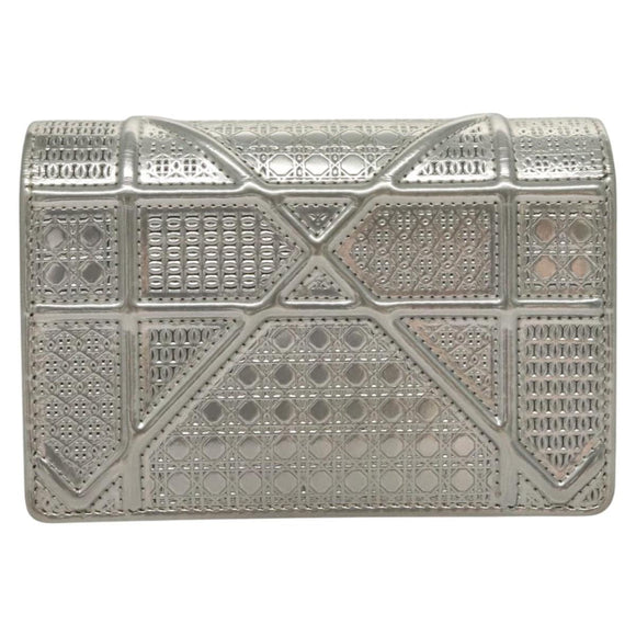Christian Dior Chain Diomara Shoulder Bag Enamel Silver Auth gh136