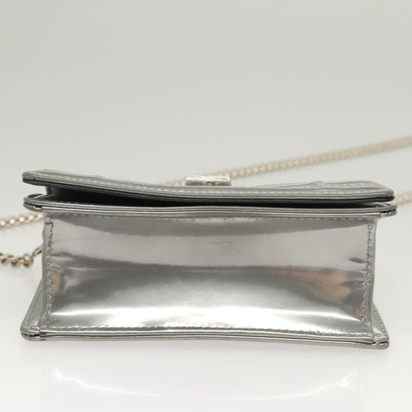 Christian Dior Chain Diomara Shoulder Bag Enamel Silver Auth gh136