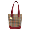 BURBERRY Nova Check Tote Bag Canvas Leather Beige Red gold Auth gh1367-1