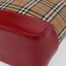 BURBERRY Nova Check Tote Bag Canvas Leather Beige Red gold Auth gh1367-14