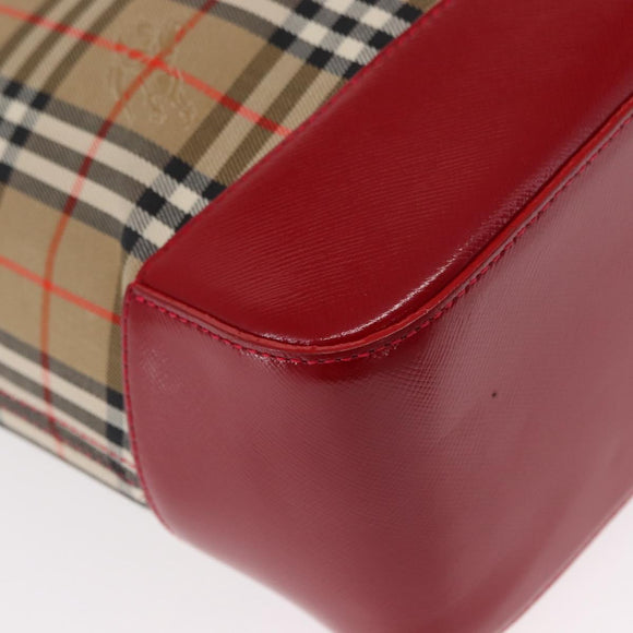BURBERRY Nova Check Tote Bag Canvas Leather Beige Red gold Auth gh1367