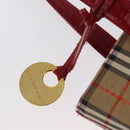 BURBERRY Nova Check Tote Bag Canvas Leather Beige Red gold Auth gh1367-10