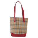 BURBERRY Nova Check Tote Bag Canvas Leather Beige Red gold Auth gh1367-2