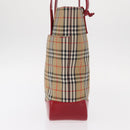 BURBERRY Nova Check Tote Bag Canvas Leather Beige Red gold Auth gh1367-4