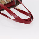 BURBERRY Nova Check Tote Bag Canvas Leather Beige Red gold Auth gh1367-7