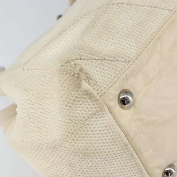 CHANEL Chain V Stitch Shoulder Bag Canvas White Silver CC Auth gh1368