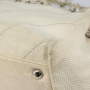 CHANEL Chain V Stitch Shoulder Bag Canvas White Silver CC Auth gh1368-15