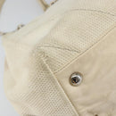 CHANEL Chain V Stitch Shoulder Bag Canvas White Silver CC Auth gh1368-16