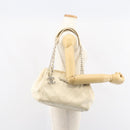 CHANEL Chain V Stitch Shoulder Bag Canvas White Silver CC Auth gh1368-23
