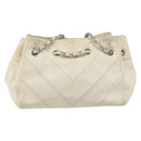 CHANEL Chain V Stitch Shoulder Bag Canvas White Silver CC Auth gh1368-2