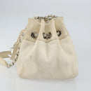 CHANEL Chain V Stitch Shoulder Bag Canvas White Silver CC Auth gh1368-3