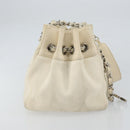 CHANEL Chain V Stitch Schoudertas Canvas Wit Zilveren CC Auth gh1368-4