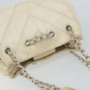 CHANEL Chain V Stitch Shoulder Bag Canvas White Silver CC Auth gh1368-6