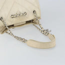 CHANEL Chain V Stitch Shoulder Bag Canvas White Silver CC Auth gh1368-7