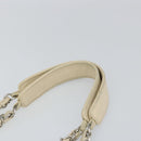 CHANEL Chain V Stitch Shoulder Bag Canvas White Silver CC Auth gh1368-8