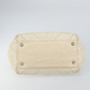 CHANEL Chain V Stitch Shoulder Bag Canvas White Silver CC Auth gh1368-5