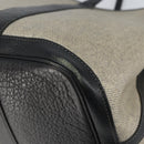 HERMES Garden party PM Bag Coated Canvas Leather White Navy Silver Auth gh1382-16