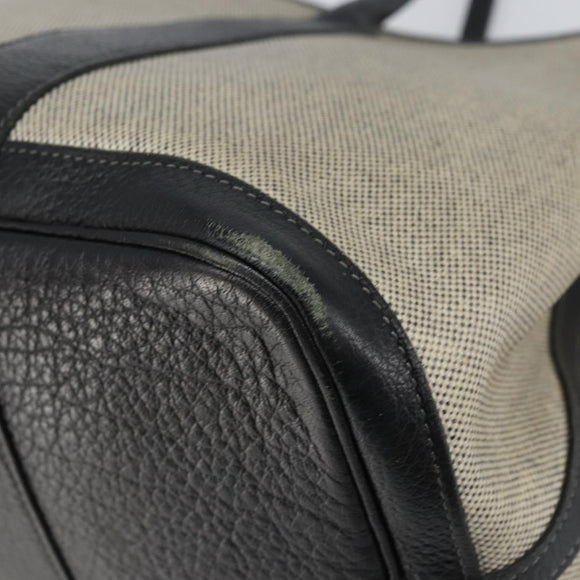 HERMES Garden party PM Bag Coated Canvas Leather White Navy Silver Auth gh1382