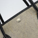 HERMES Garden party PM Bag Coated Canvas Leather White Navy Silver Auth gh1382-18