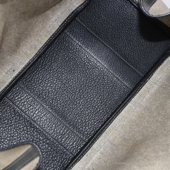 HERMES Garden party PM Bag Coated Canvas Leather White Navy Silver Auth gh1382