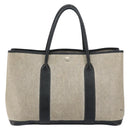 HERMES Garden party PM Bag Coated Canvas Leather White Navy Silver Auth gh1382-13