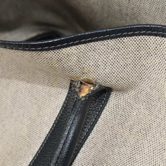 HERMES Garden party PM Bag Coated Canvas Leather White Navy Silver Auth gh1382