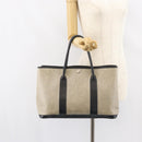 HERMES Garden party PM Bag Coated Canvas Leather White Navy Silver Auth gh1382-21