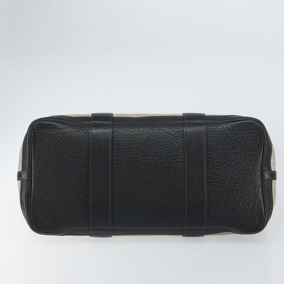 HERMES Garden party PM Bag Coated Canvas Leather White Navy Silver Auth gh1382