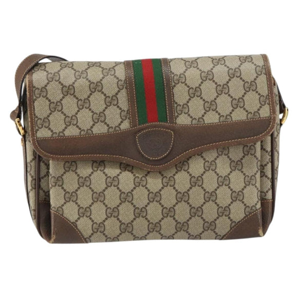 GUCCI GG Supreme Web Sherry Line Shoulder Bag PVC Beige 001 116 0844 Auth gh1384