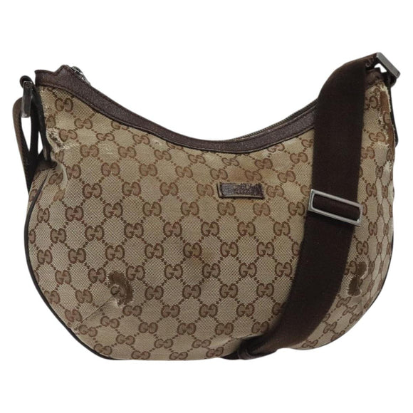 GUCCI GG Canvas Shoulder Bag Beige Silver 181092 Auth gh139