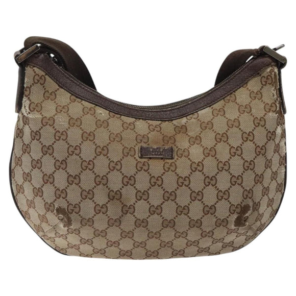 GUCCI GG Canvas Shoulder Bag Beige Silver 181092 Auth gh139
