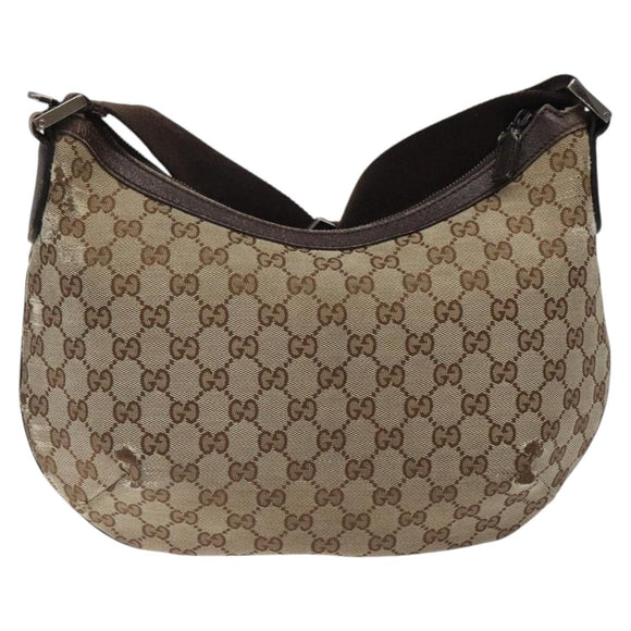 GUCCI GG Canvas Shoulder Bag Beige Silver 181092 Auth gh139