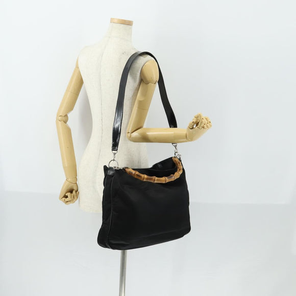 GUCCI Bamboo Hand Bag Nylon 2way Black Silver 001 2404 1577 0 Auth gh1392