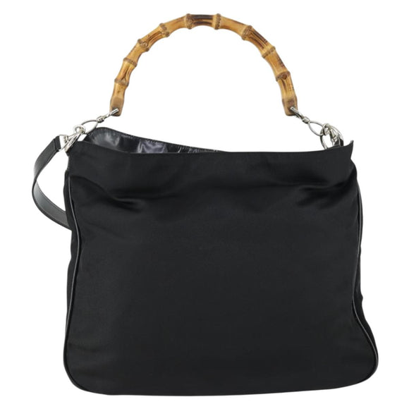 GUCCI Bamboo Hand Bag Nylon 2way Black Silver 001 2404 1577 0 Auth gh1392